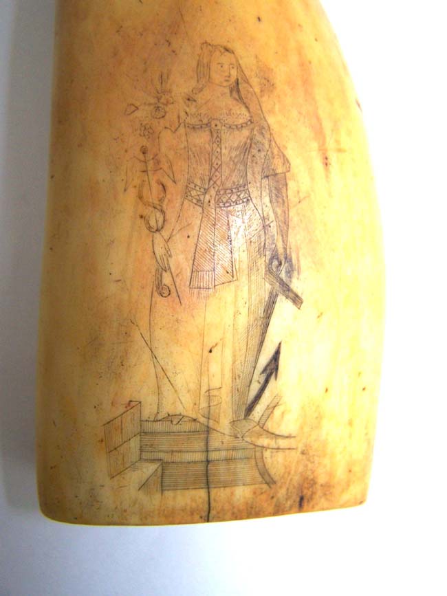 A Beautiful 19th century American Scrimshawed Whales Tooth With the Seal of the State of Rhode Island on one side and an archer on the other circa 1840. — image 3